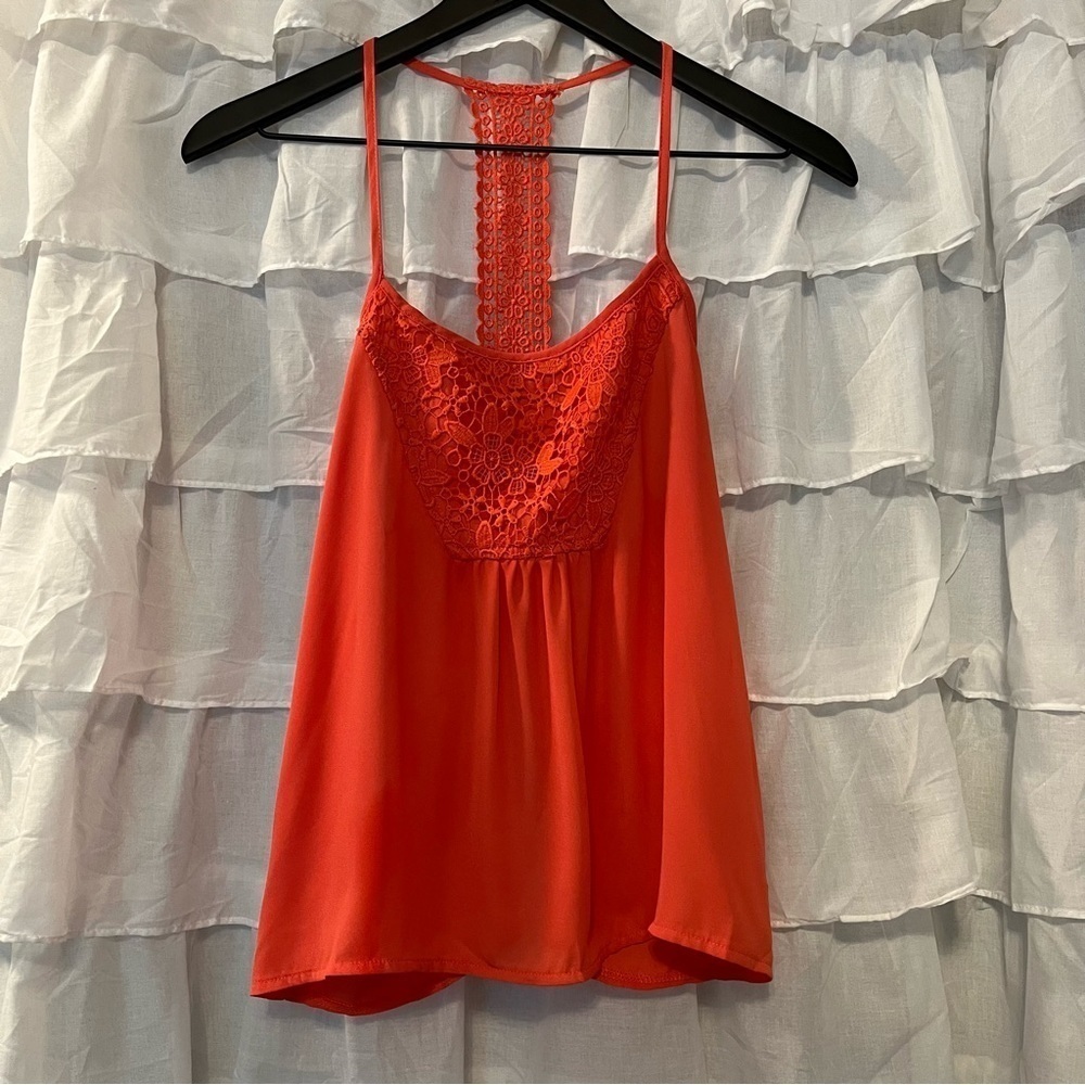 Peach Lightweight Lace T Back Tank Top - Size Small